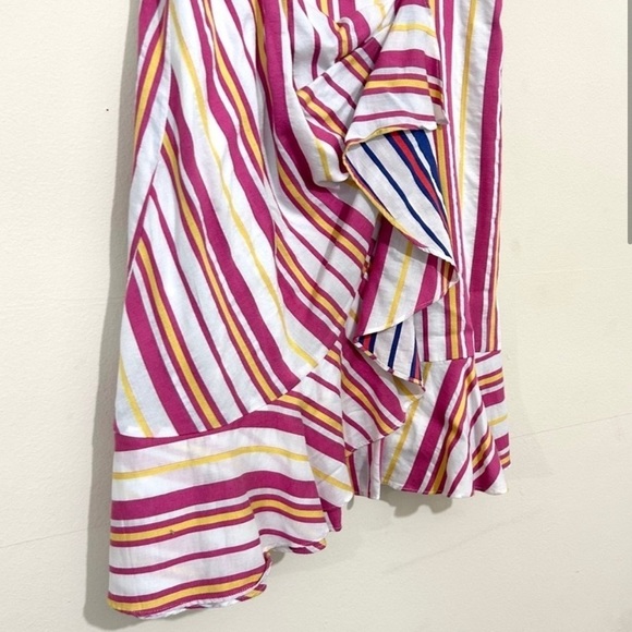 Parker Jay Striped Ruffle Front Sleeveless Pink & White Mini Dress SIZE MEDIUM - Picture 4 of 9